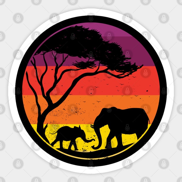 Vintage Elephant Sunset Colors Silhouette Sticker by TeddyTees